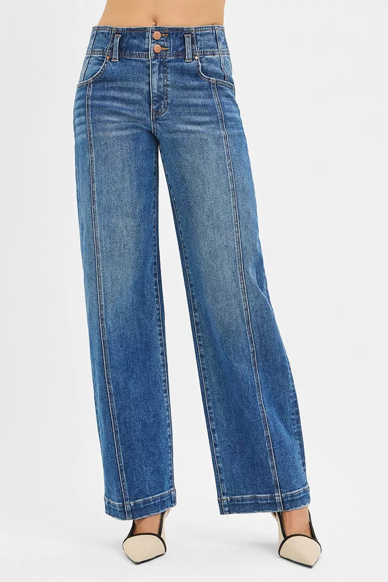 Mid Rise Fit Wide Baggy Jeans