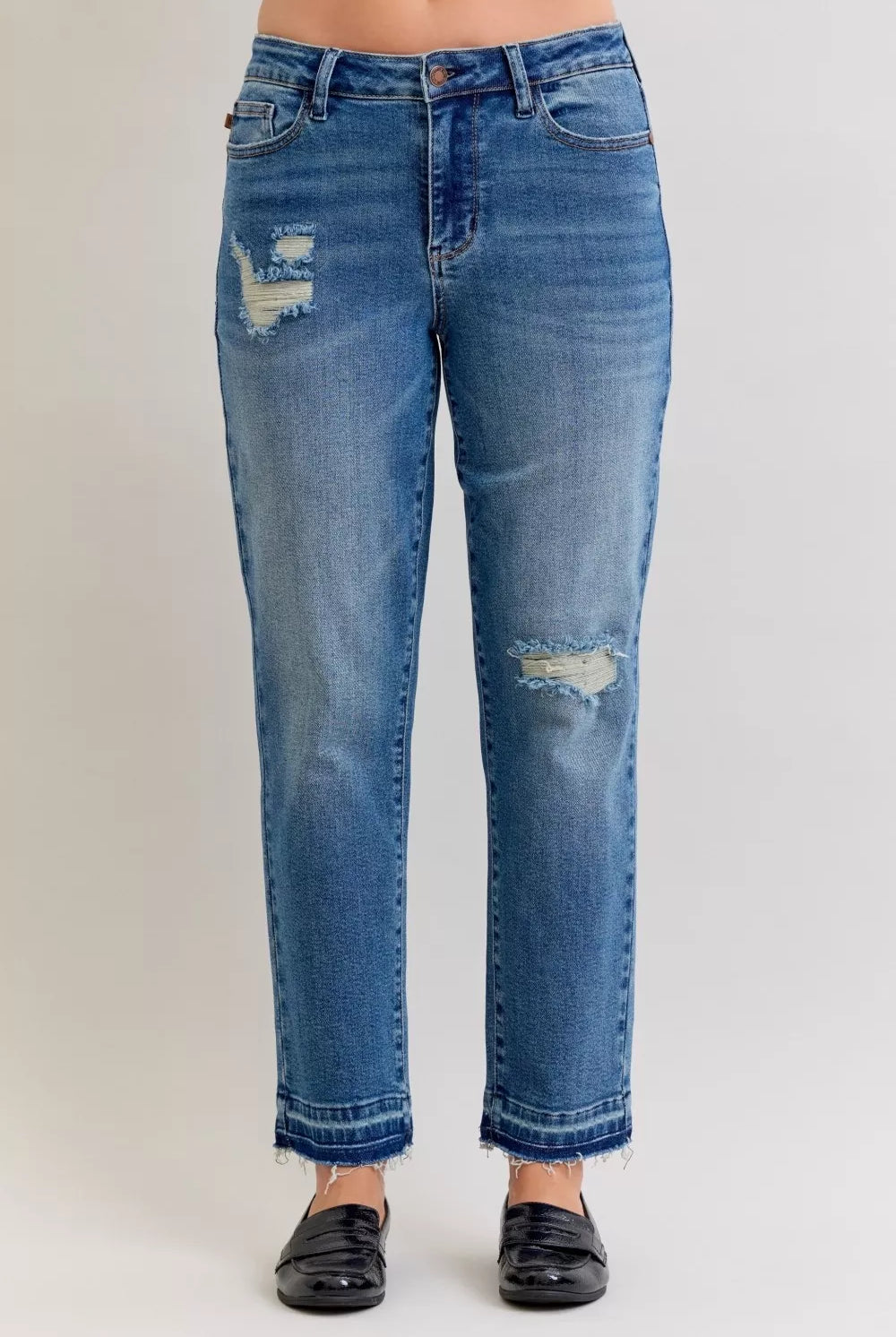Mid Rise Boyfriend Destroy Release Hem Jeans