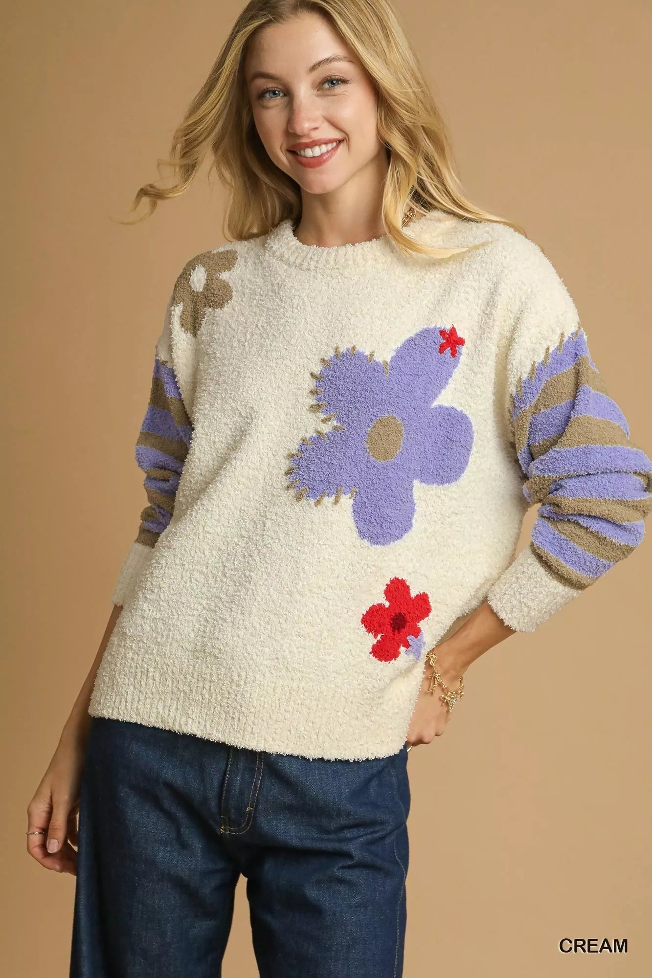 Flower Jacquard Striped Sweater