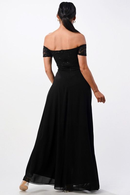 Off-Shoulder Full-Length A-Line Dress