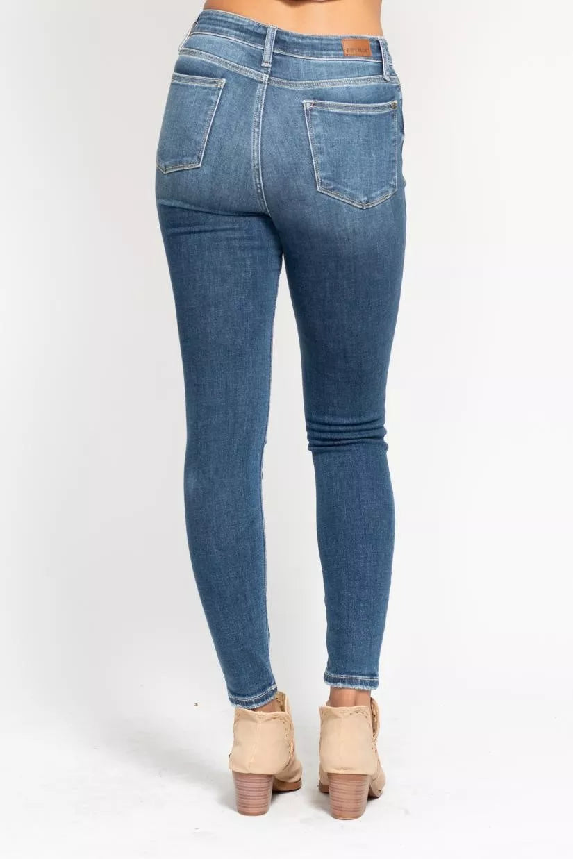 High Rise Button Fly Skinny Jeans
