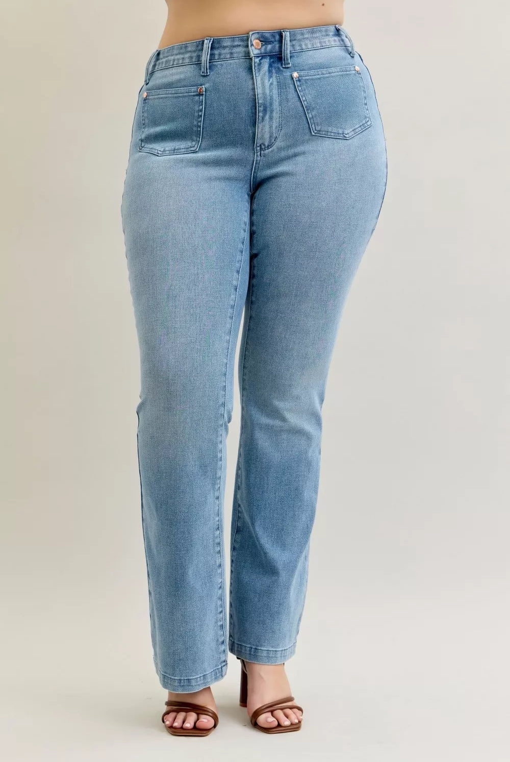 Mid Rise Bootcut Jeans with Contrast Wash
