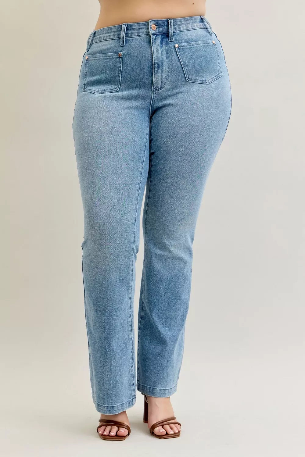 Mid Rise Bootcut Jeans with Contrast Wash