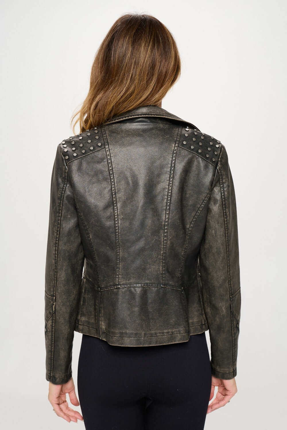 Studded Classic Moto Vegan Leather Jacket