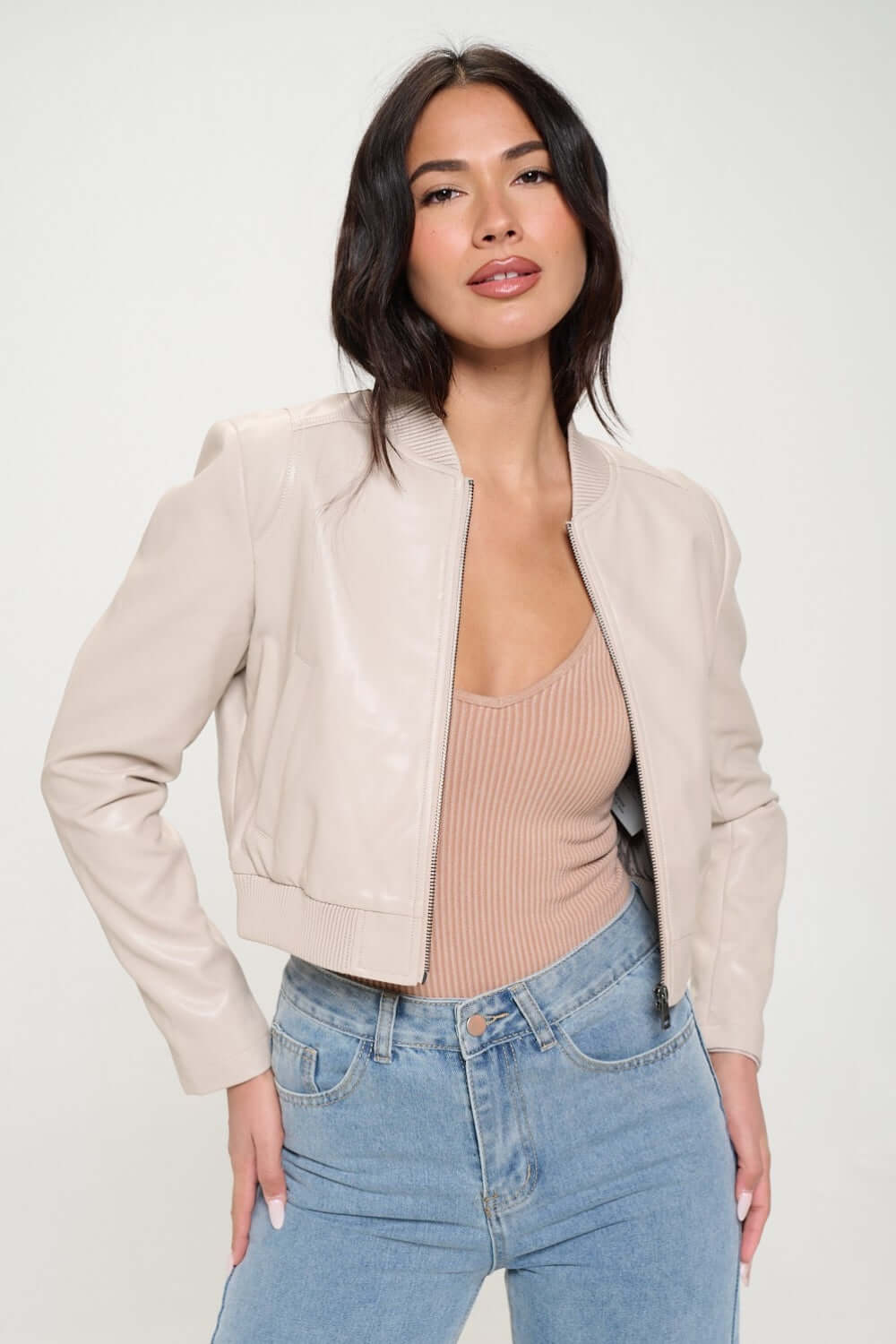 Zip Up Cropped Bomber Jacket