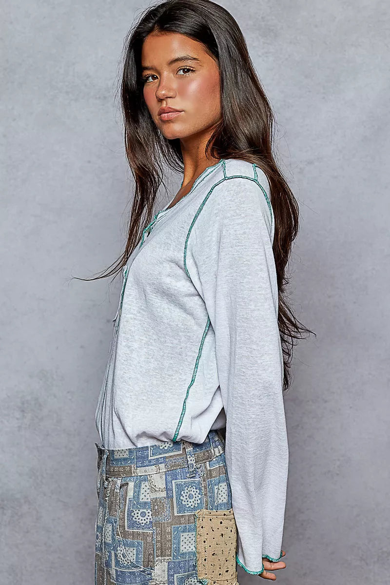 Long Sleeve Top with Contrast Stitching