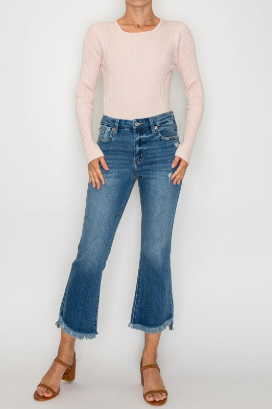 ECO FRIENDLY CORSET CROP FLARE JEANS
