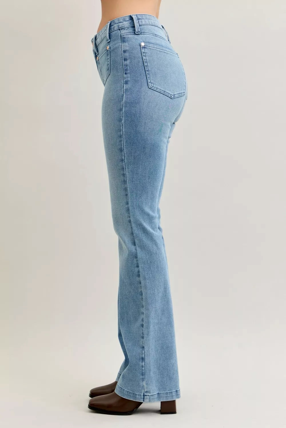 Mid Rise Bootcut Jeans with Contrast Wash