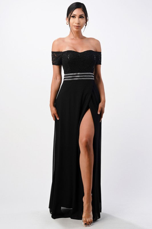 Off-Shoulder Full-Length A-Line Dress