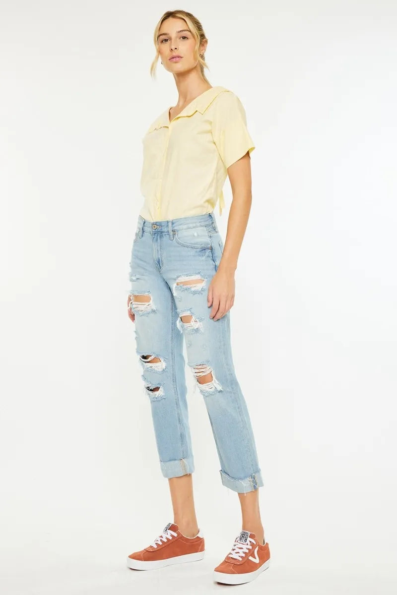 Mid Rise Distressed Boyfriend Jeans