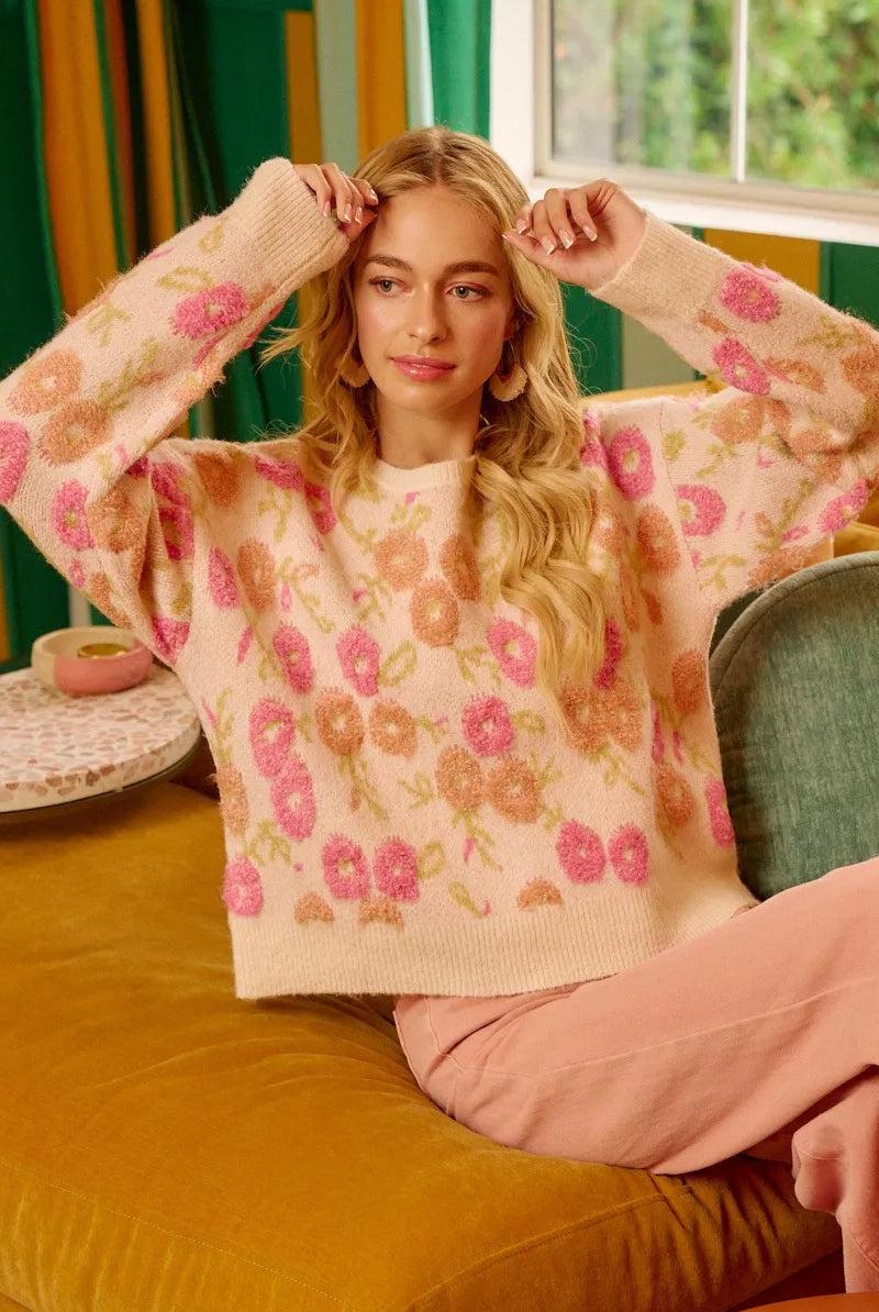 Towel Texture Floral Pattern Sweater