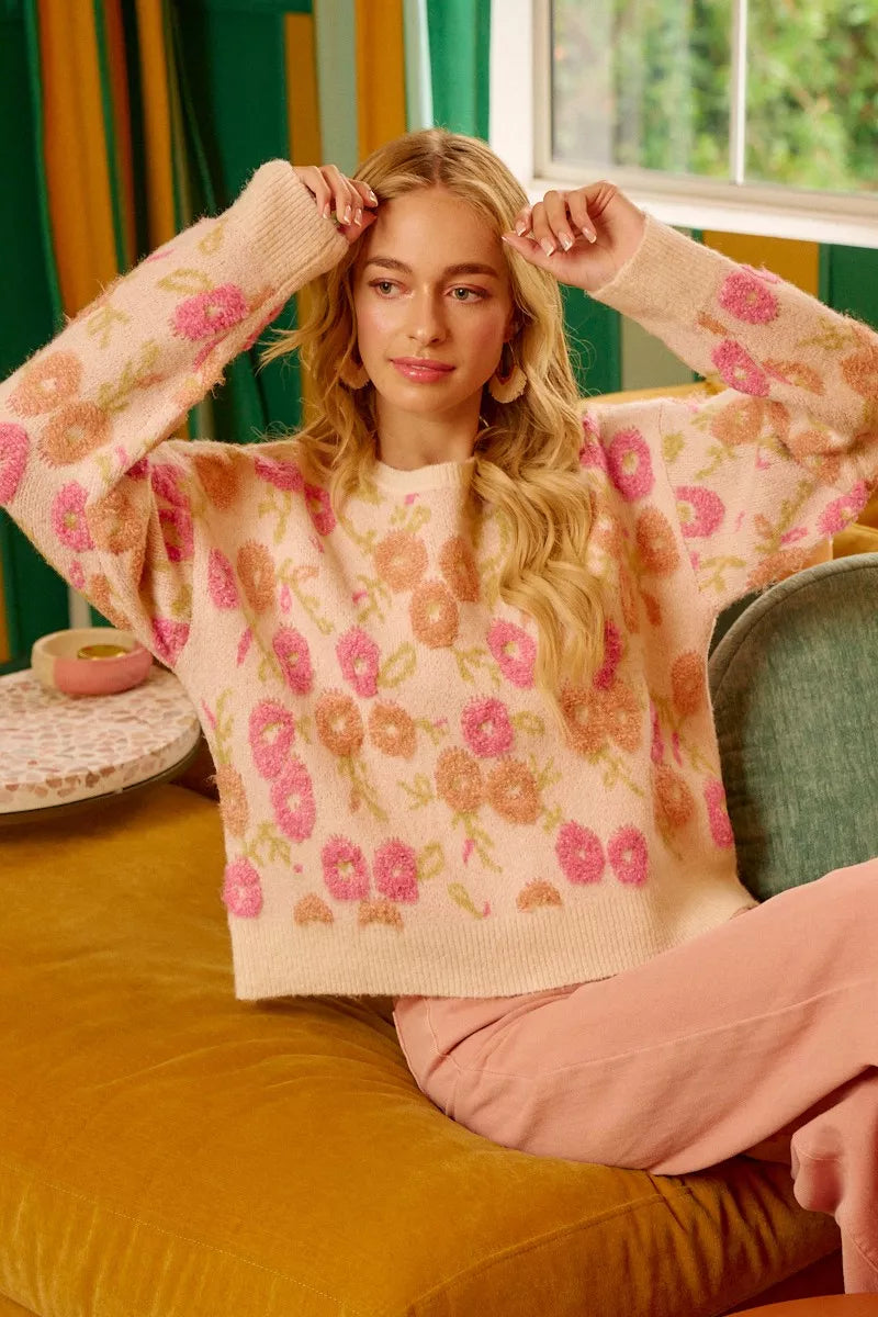 Towel Texture Floral Pattern Sweater