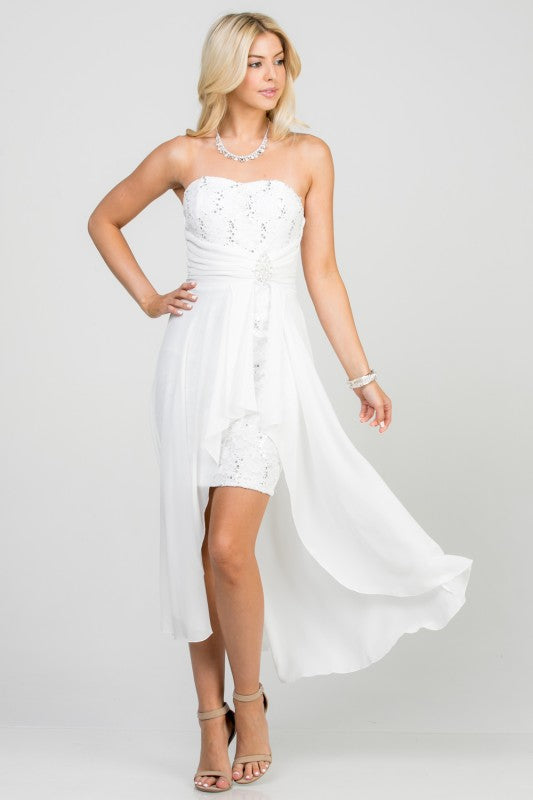 High Low Chiffon/Lace Strapless Dress