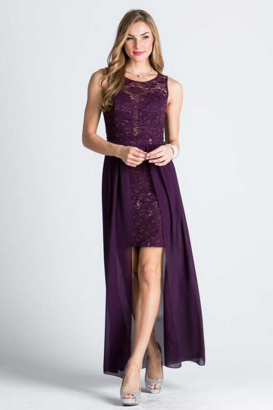 High Low Overlay Lace Dress