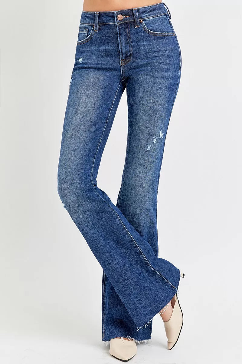 Distressed Mid Rise Flare Jeans