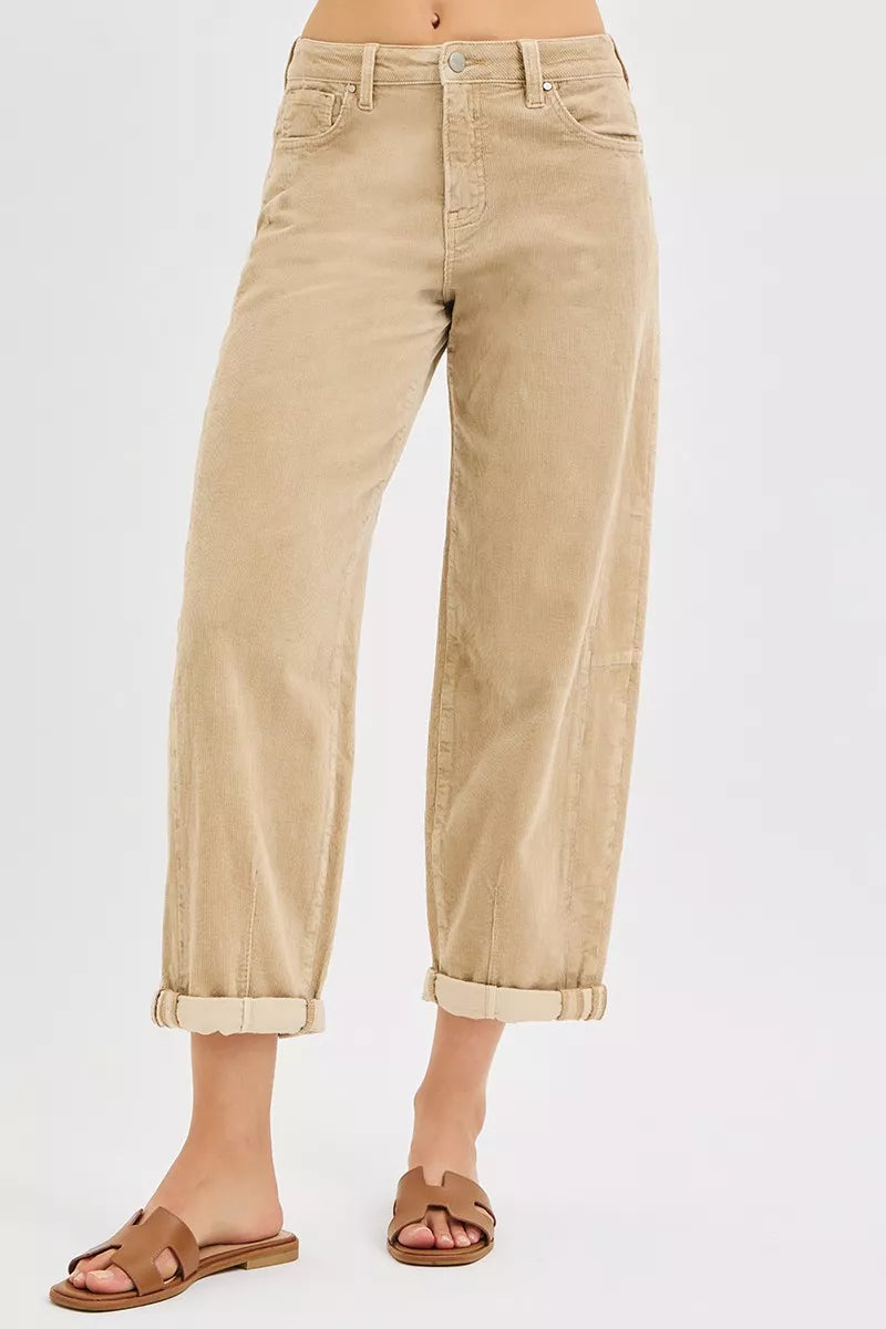 High Rise Crop Barrel Corduroy Pants