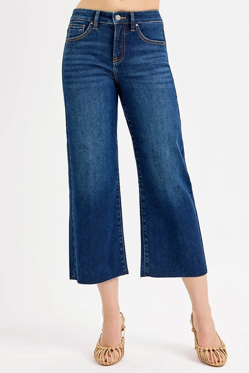 Tummy Control High Rise Crop Wide Jeans
