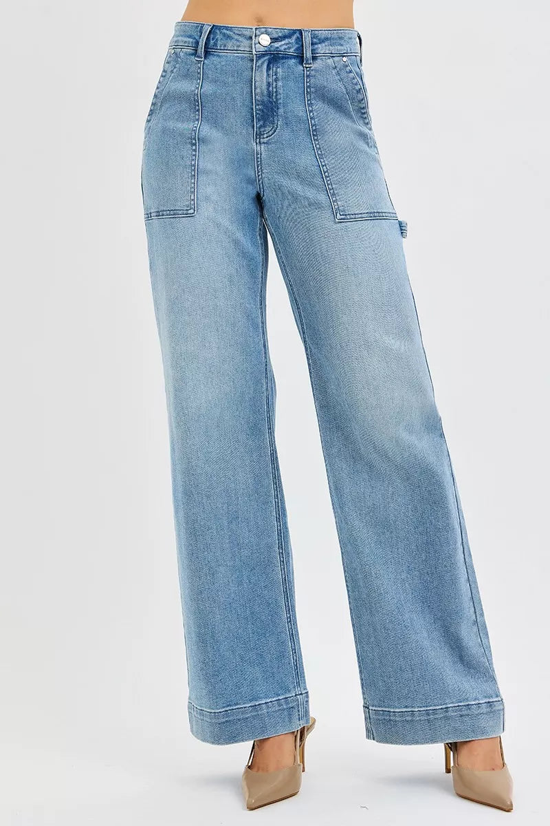 High Rise Straight Leg Jeans with Front Pockets