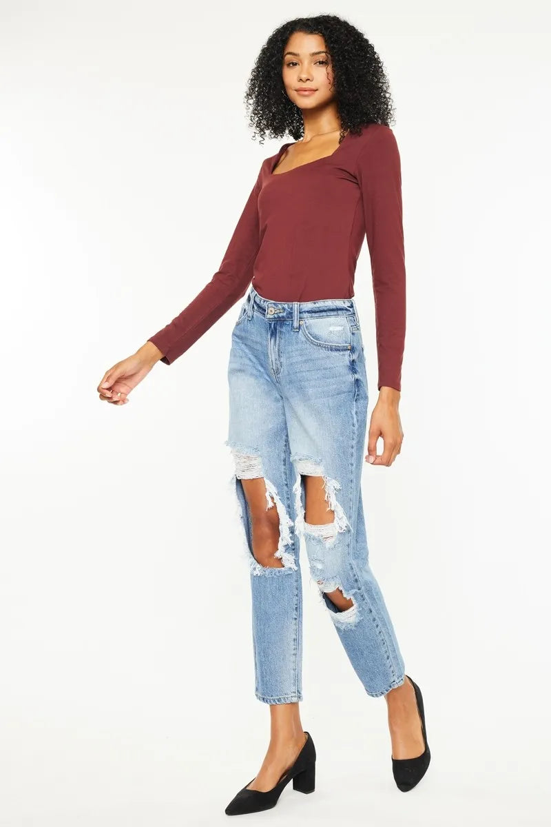 High Rise Distressed Boyfriend Jeans
