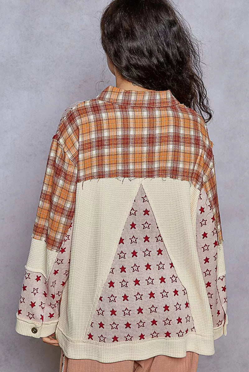 Plaid Contrast Button Down Shacket