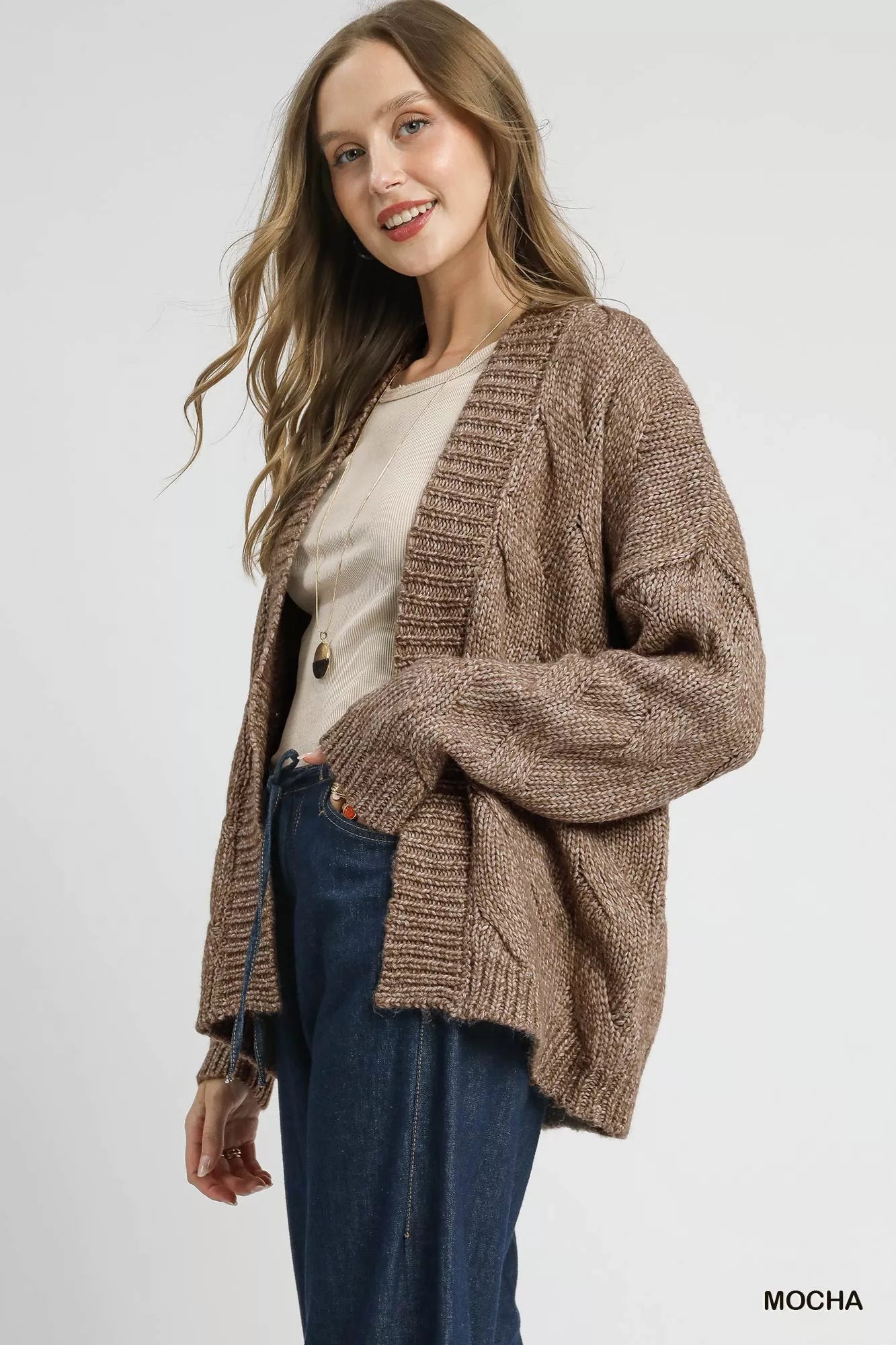 Chunky Cable Knit Open Front Cardigan