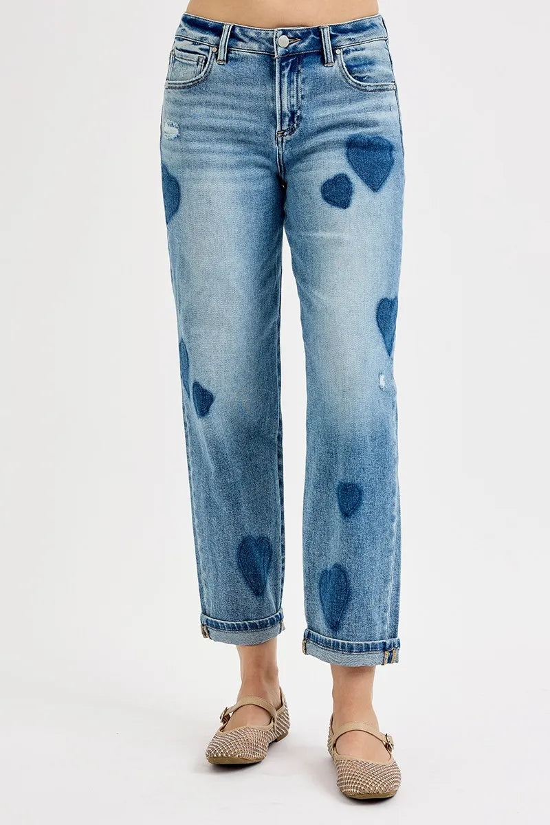 Mid Rise Fit-boyfriend Heart Shade Jeans