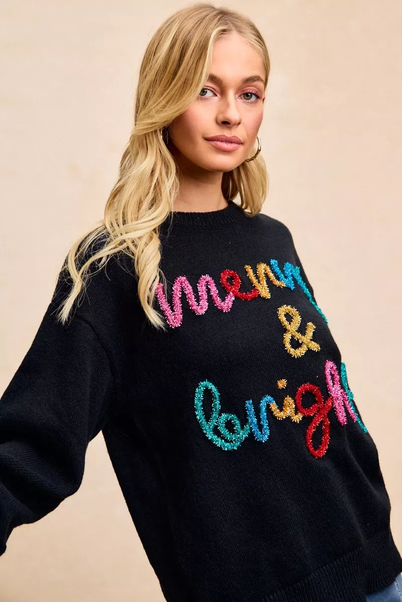 Tinsel Lettering Christmas Sweater