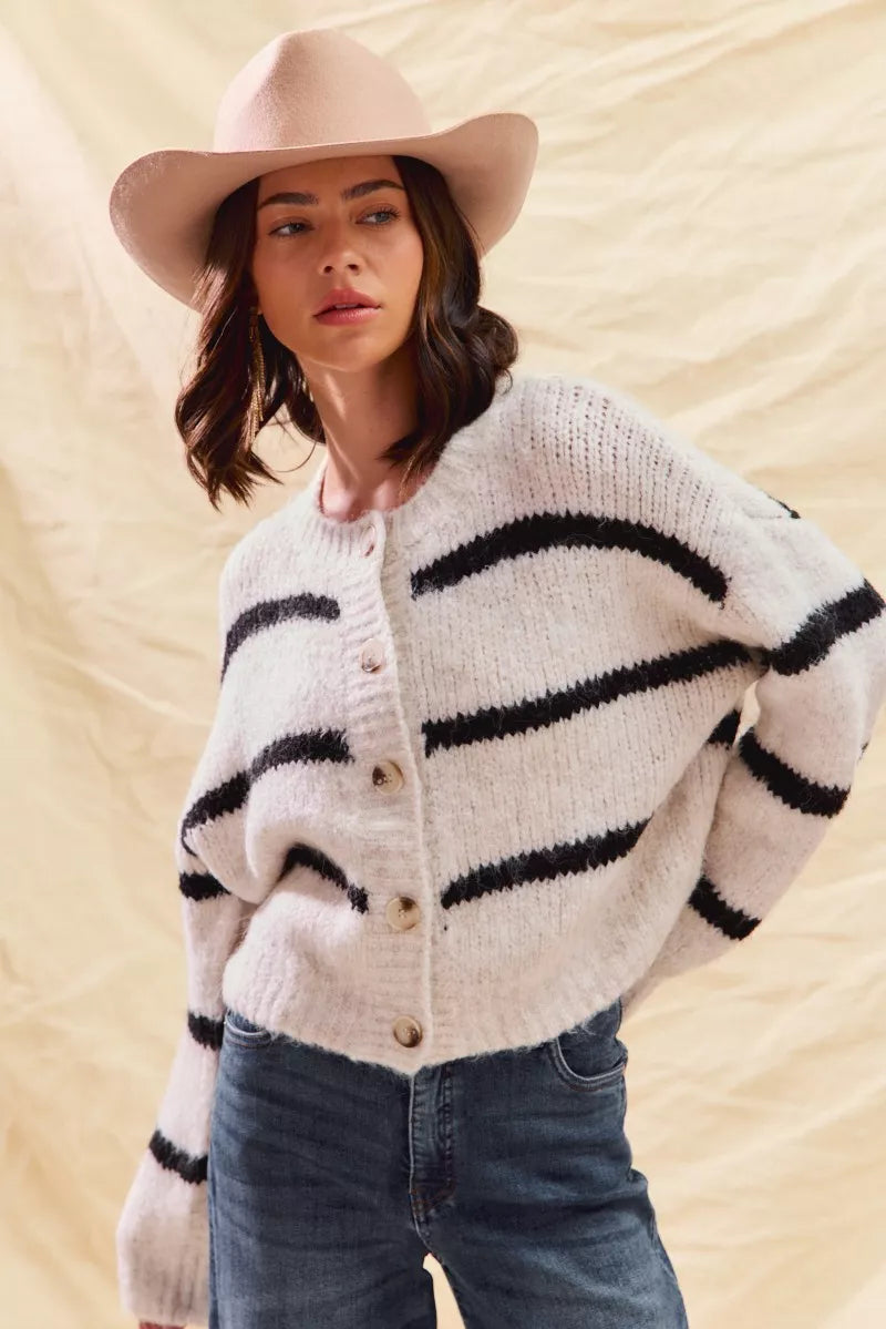 Striped Soft Touch Button Cardigan