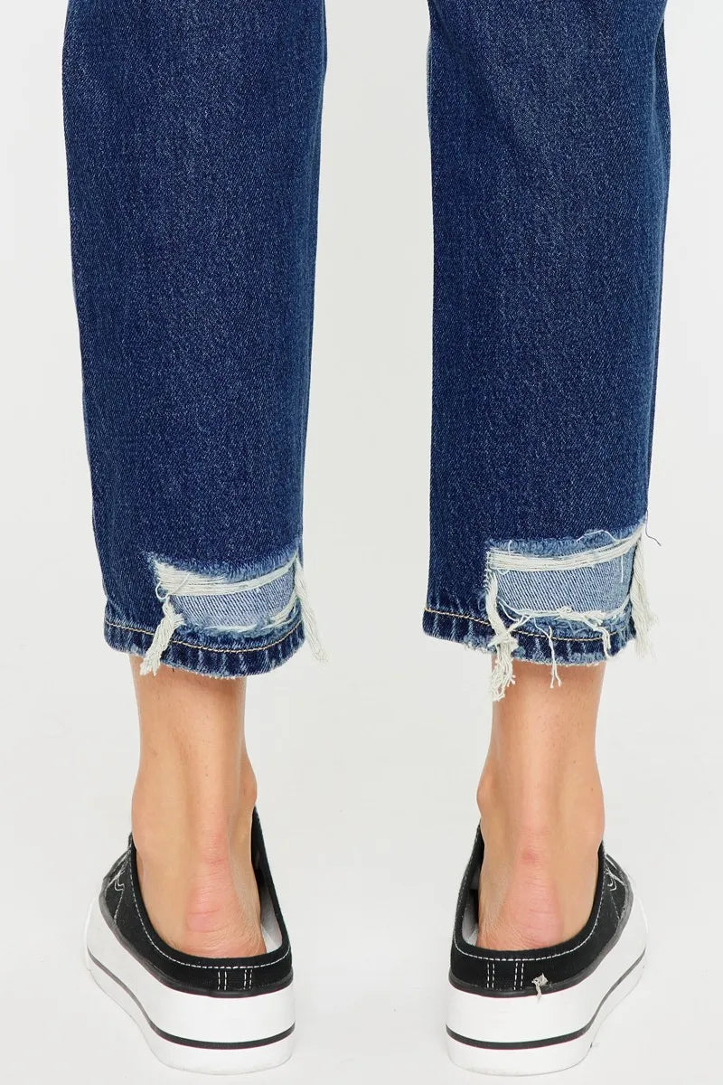 High Rise Distressed Mom Fit Jeans