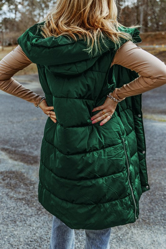 Quilted Long Hooded Vest