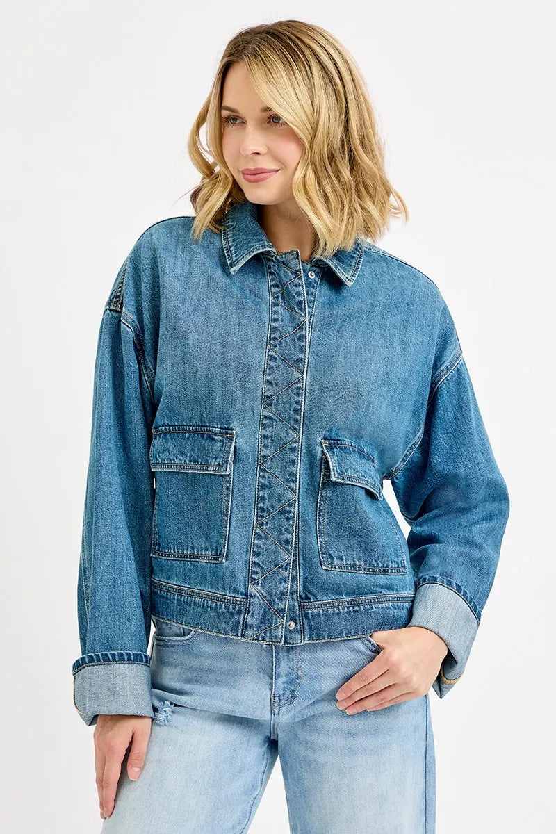 Oversized Cargo Pocket Denim Jacket
