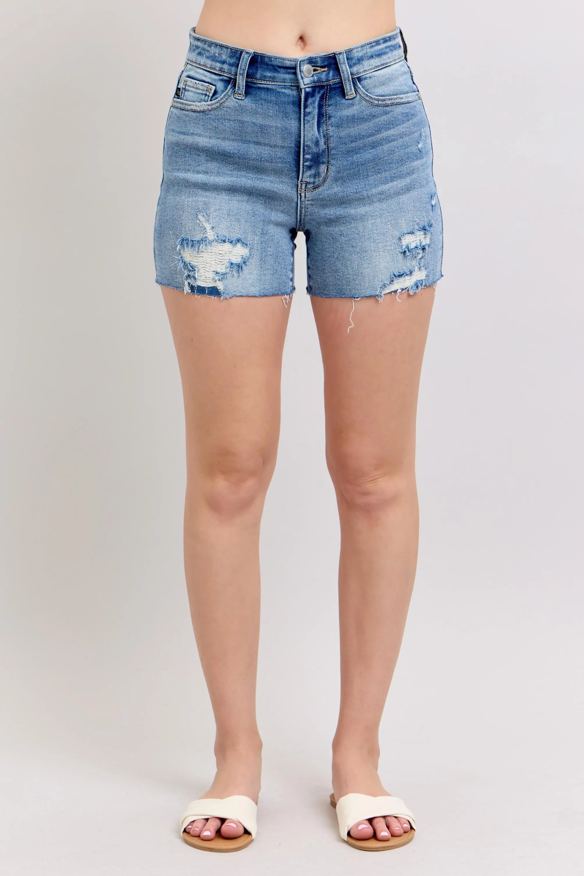 High Waist Destroyed Denim Shorts