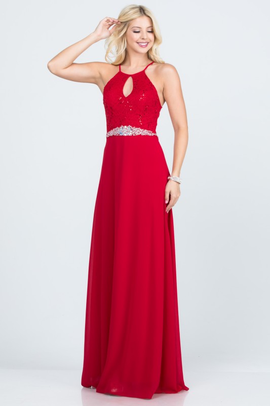 Halter Neck Full-Length A-Line Dress