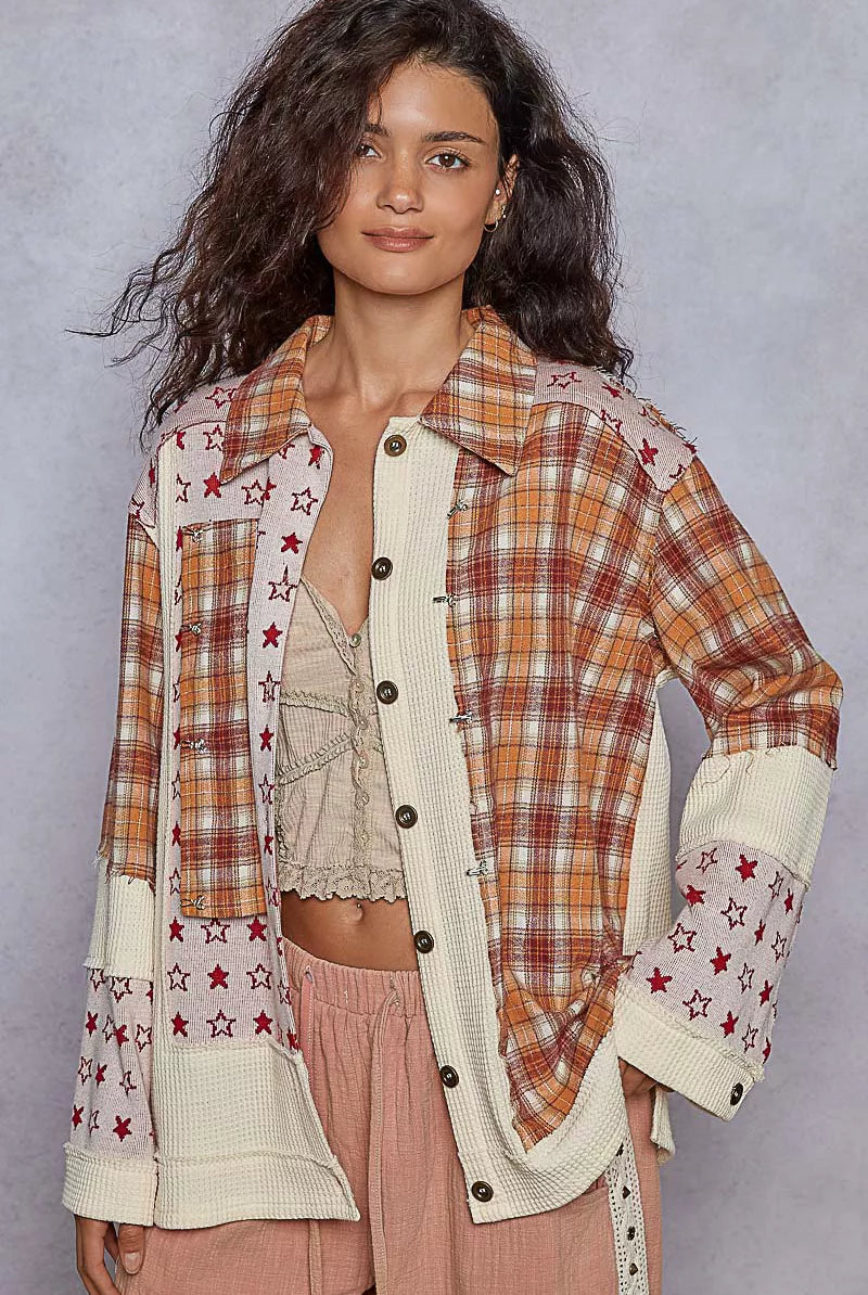 Plaid Contrast Button Down Shacket