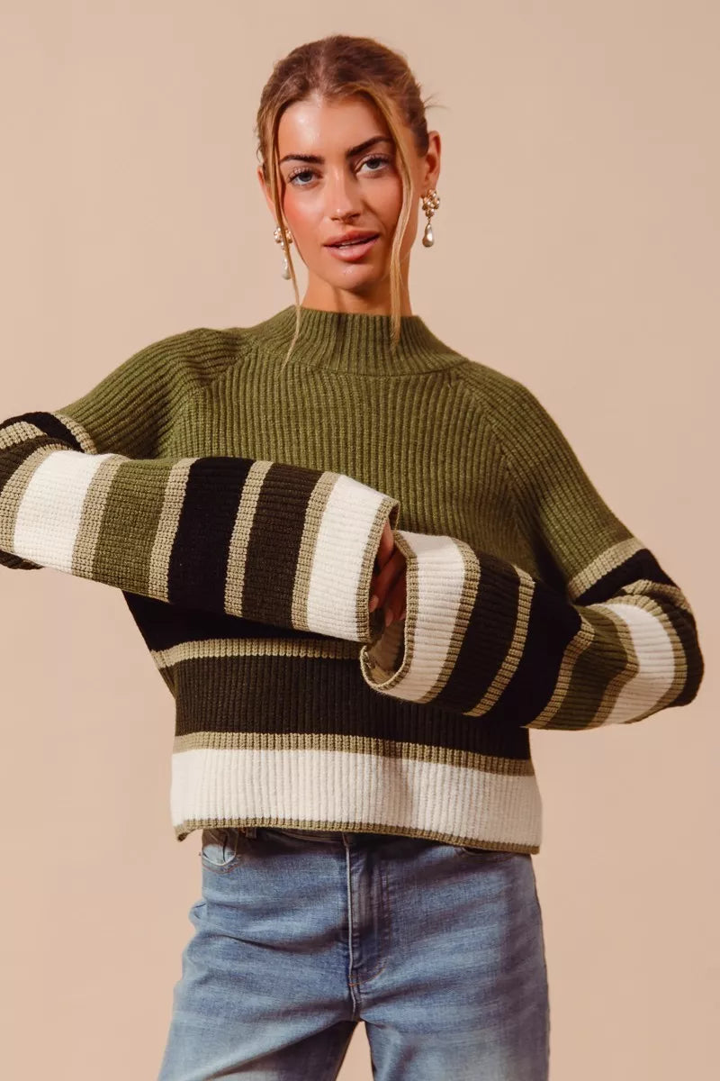 Multi Color Striped Mock Neck Sweater