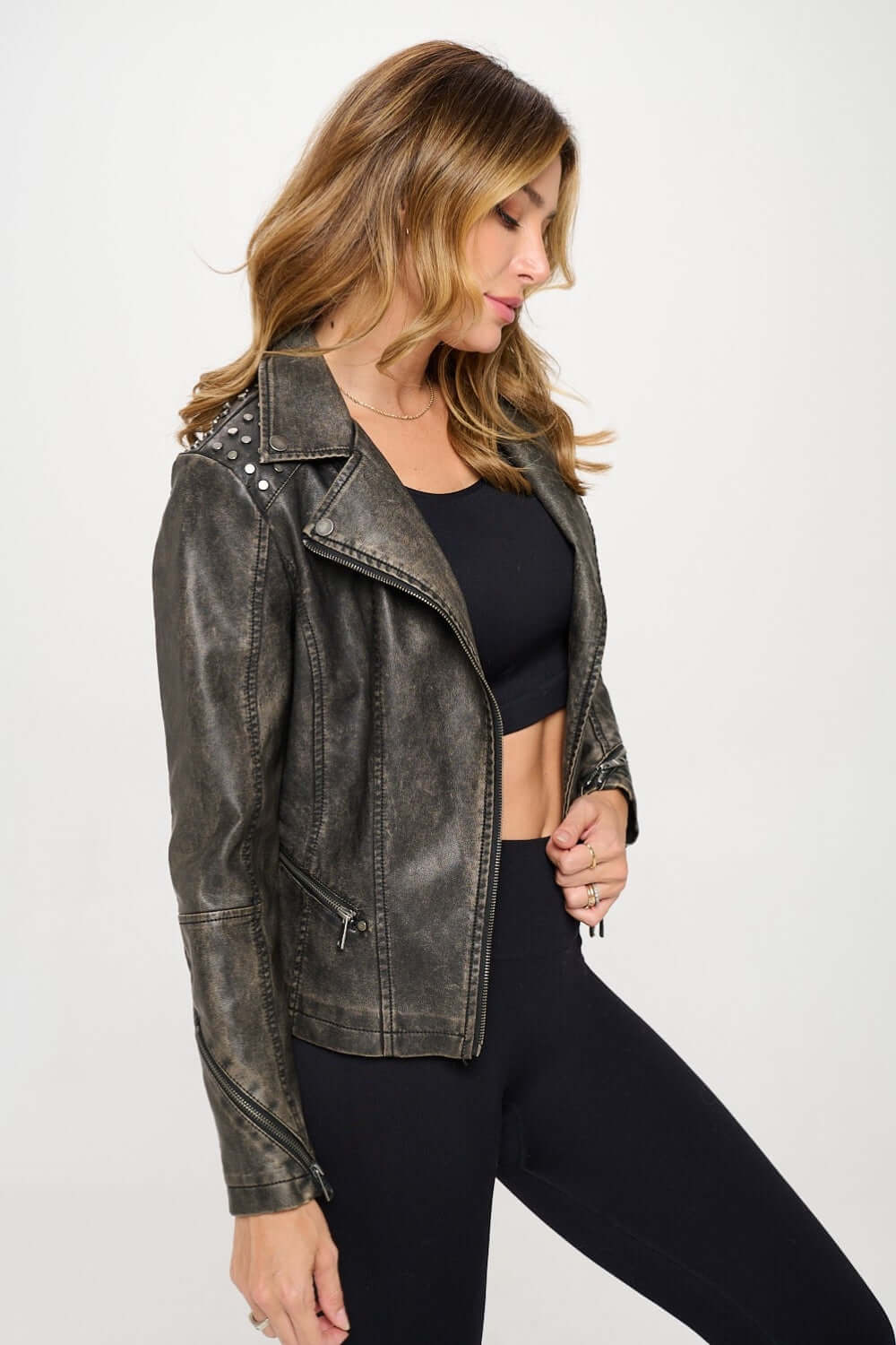 Studded Classic Moto Vegan Leather Jacket