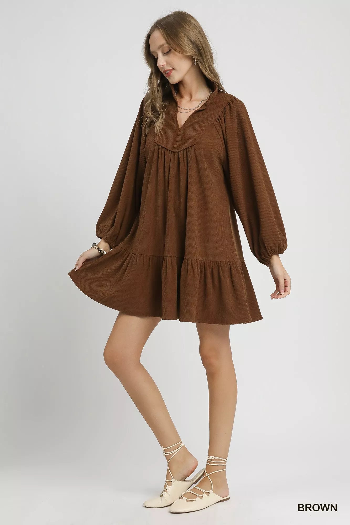 Corduroy Tiered Babydoll Dress