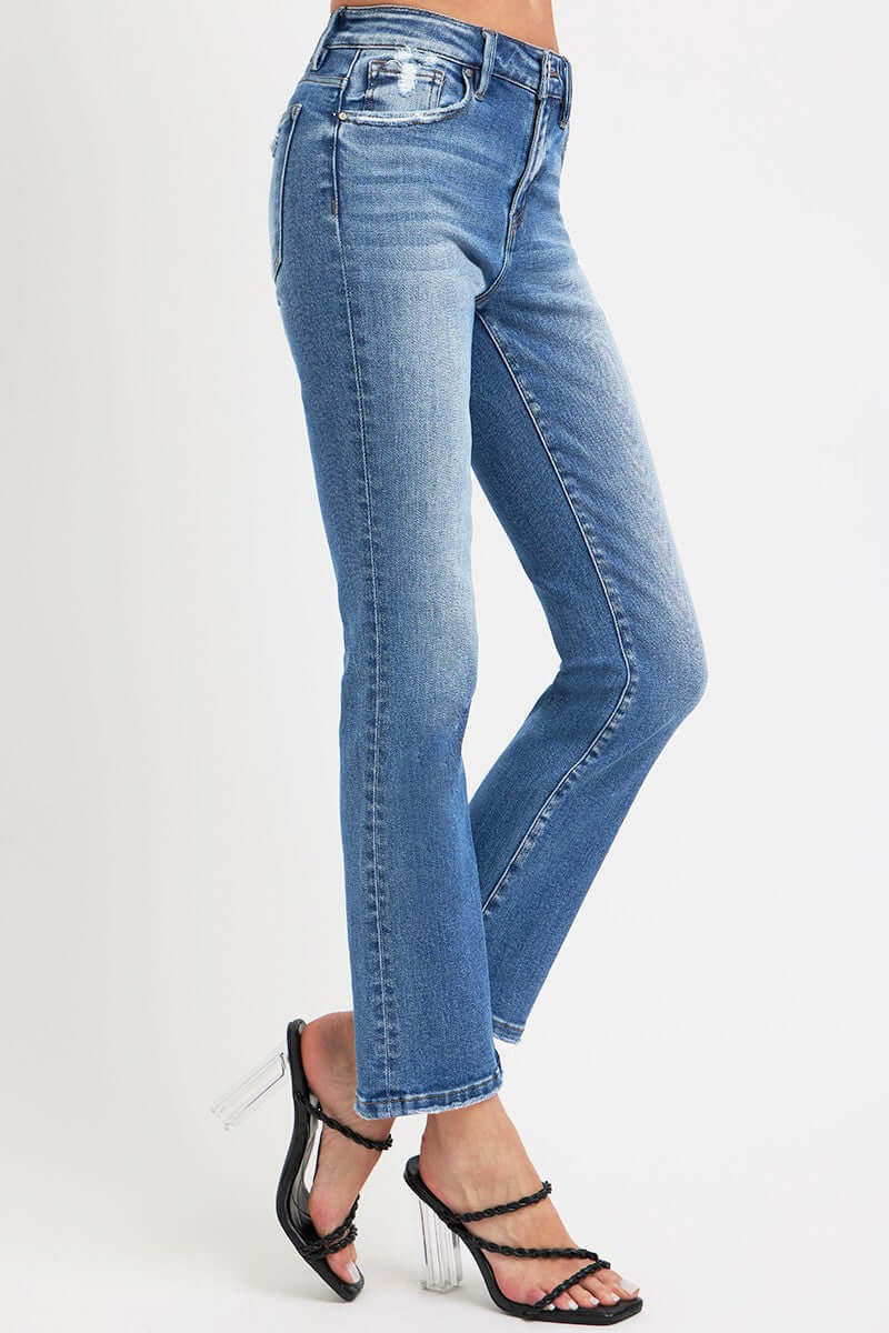 Mid Rise Ankle Straight Jeans with Pockets