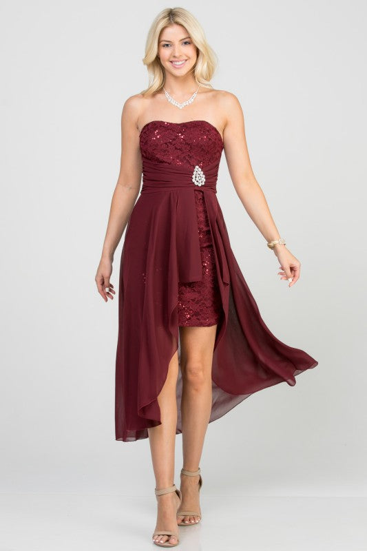 High Low Chiffon/Lace Strapless Dress