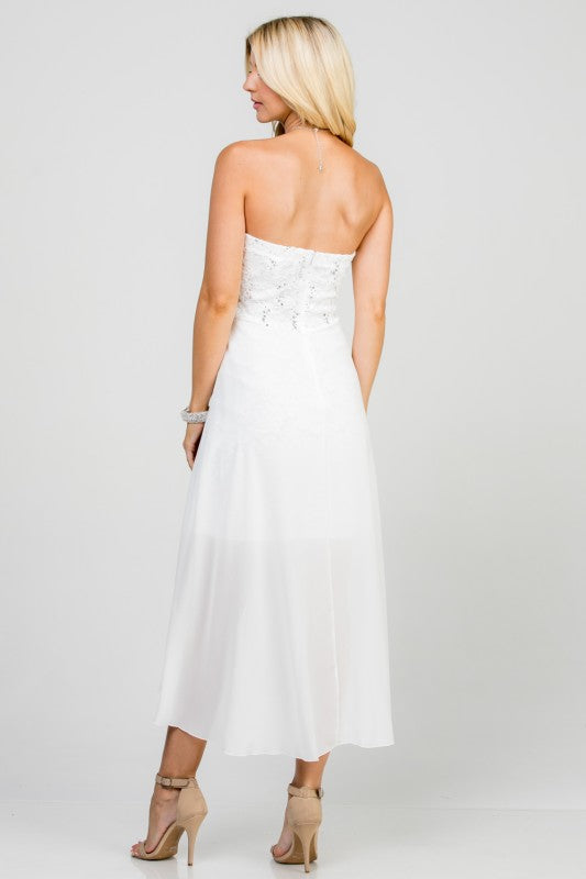 High Low Chiffon/Lace Strapless Dress