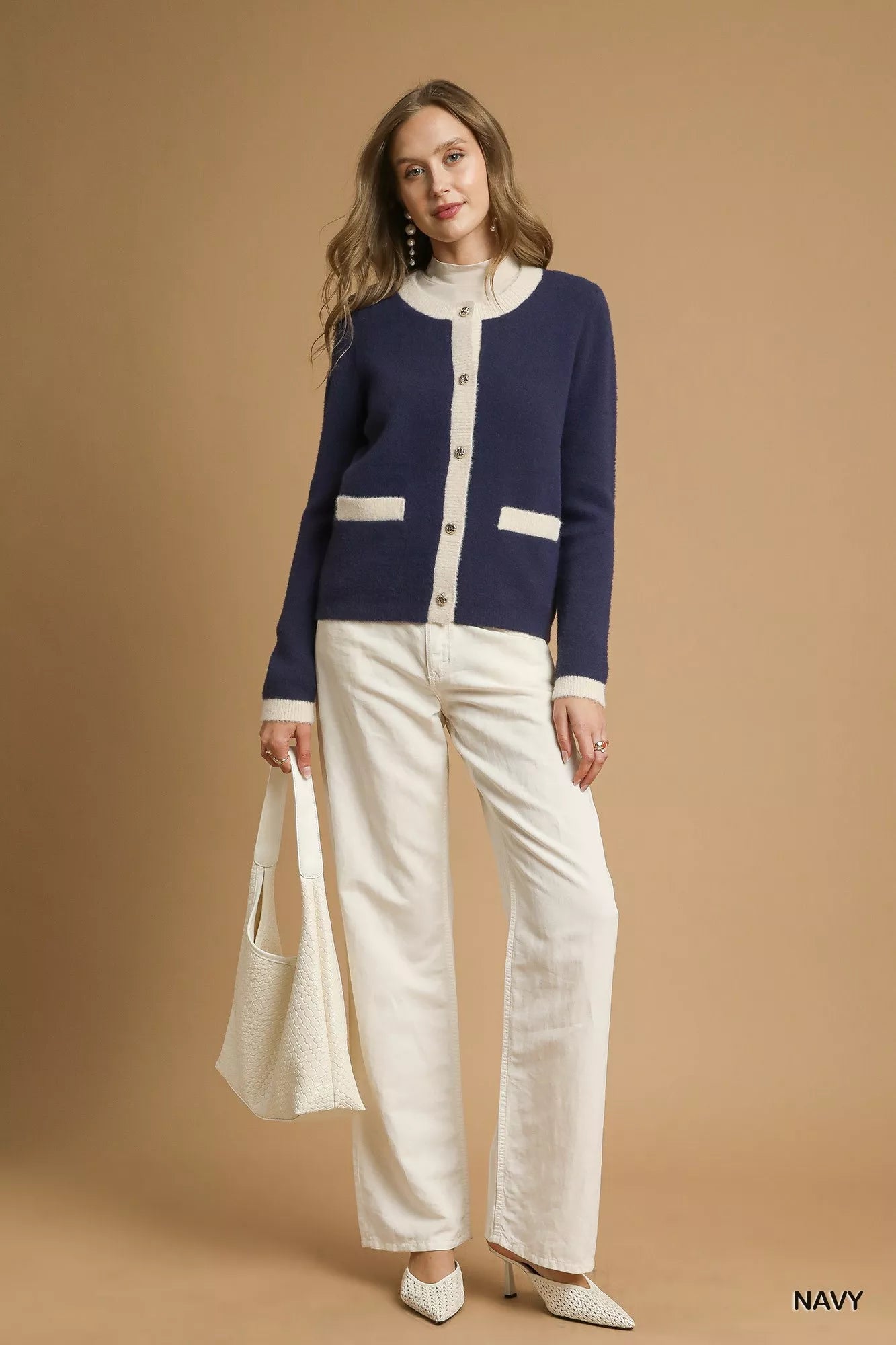 Two-Tone Button Front Cardigan