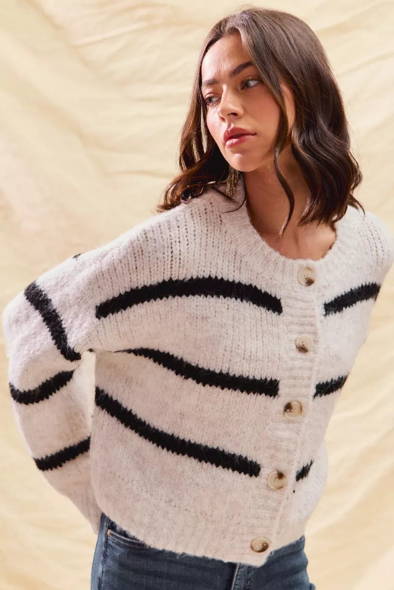 Striped Soft Touch Button Cardigan
