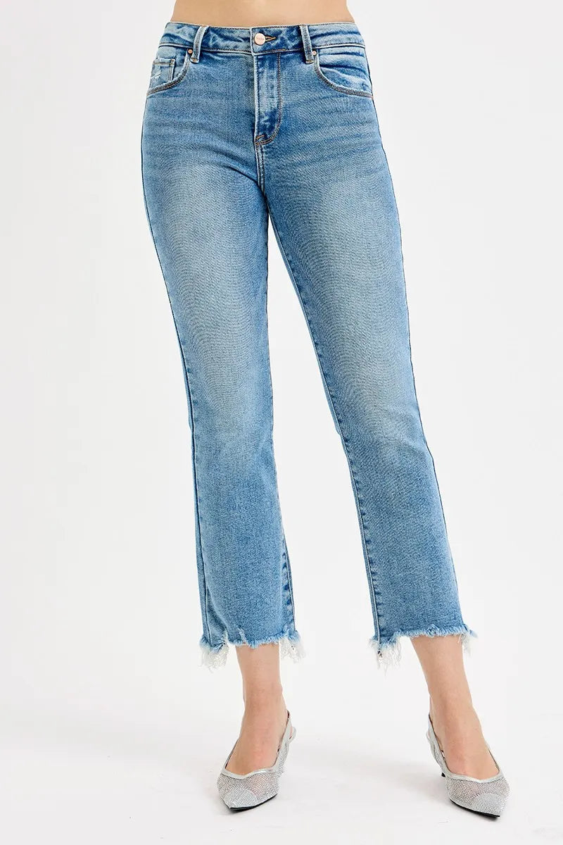 Mid Rise Crop Straight Slim Jeans