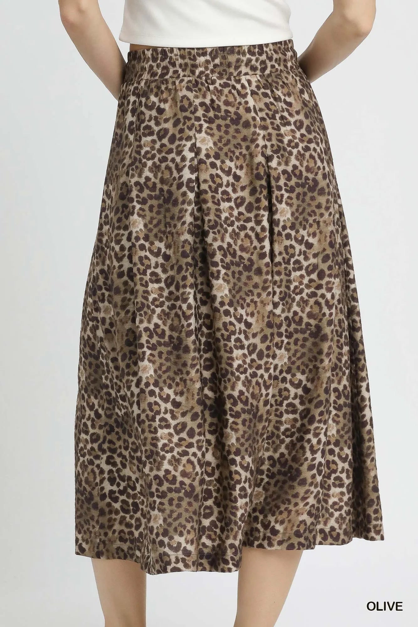 Drawstring Leopard Midi Skirt