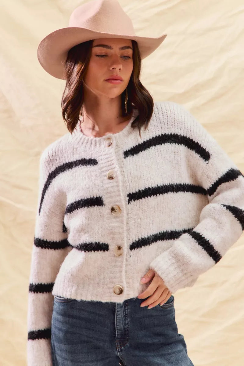 Striped Soft Touch Button Cardigan