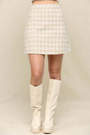 Gigio Houndstooth Pattern Mini Skirts with Back Zipper