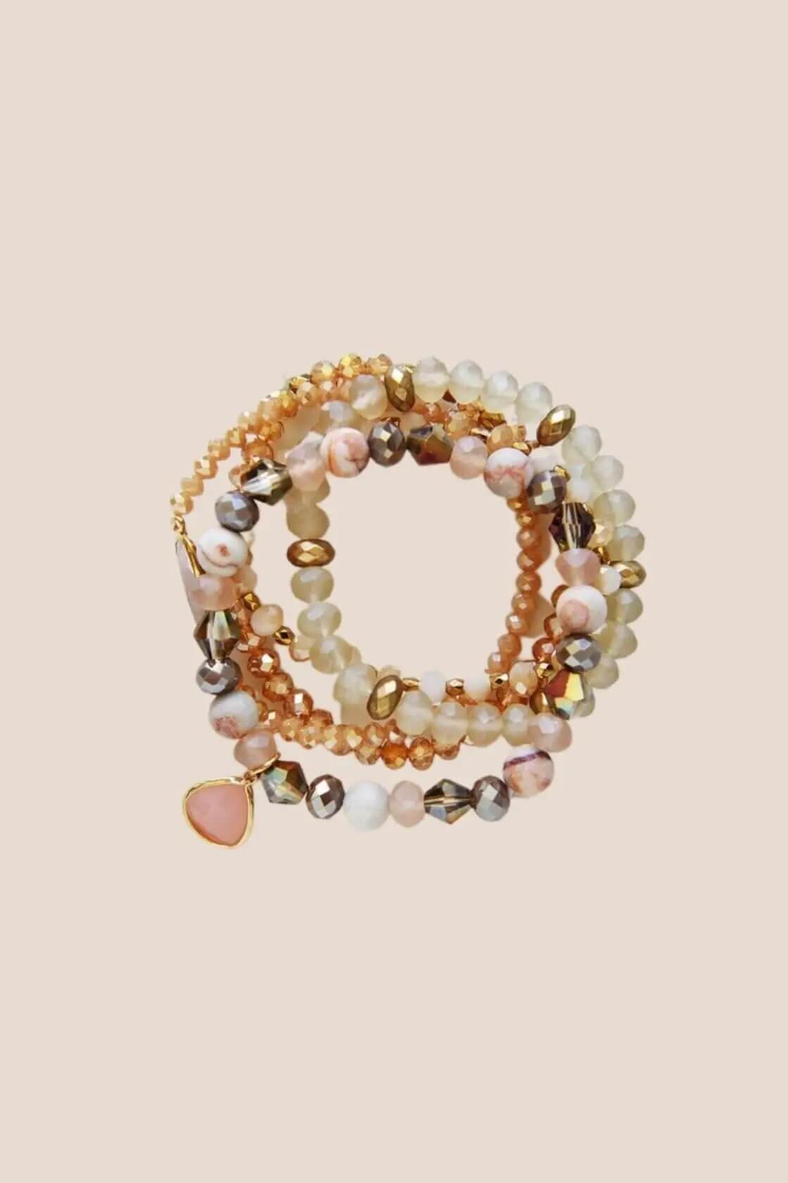 Stone and Crystal Beaded Bracelet Set