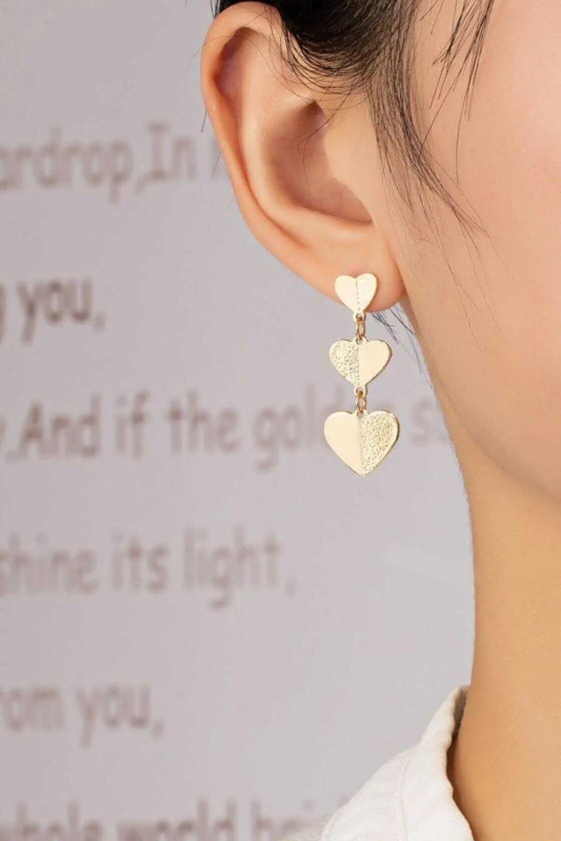 Three Linear Heart Drop Earrings