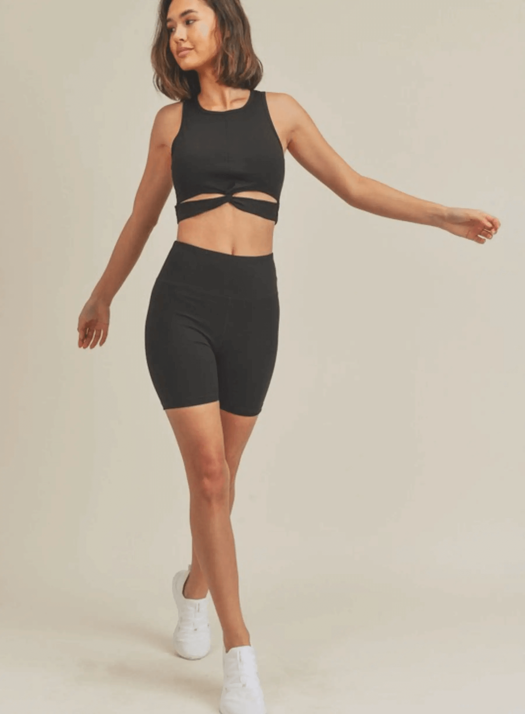 Kimberly C Twist-Front Active Crop Top & Biker Short Set