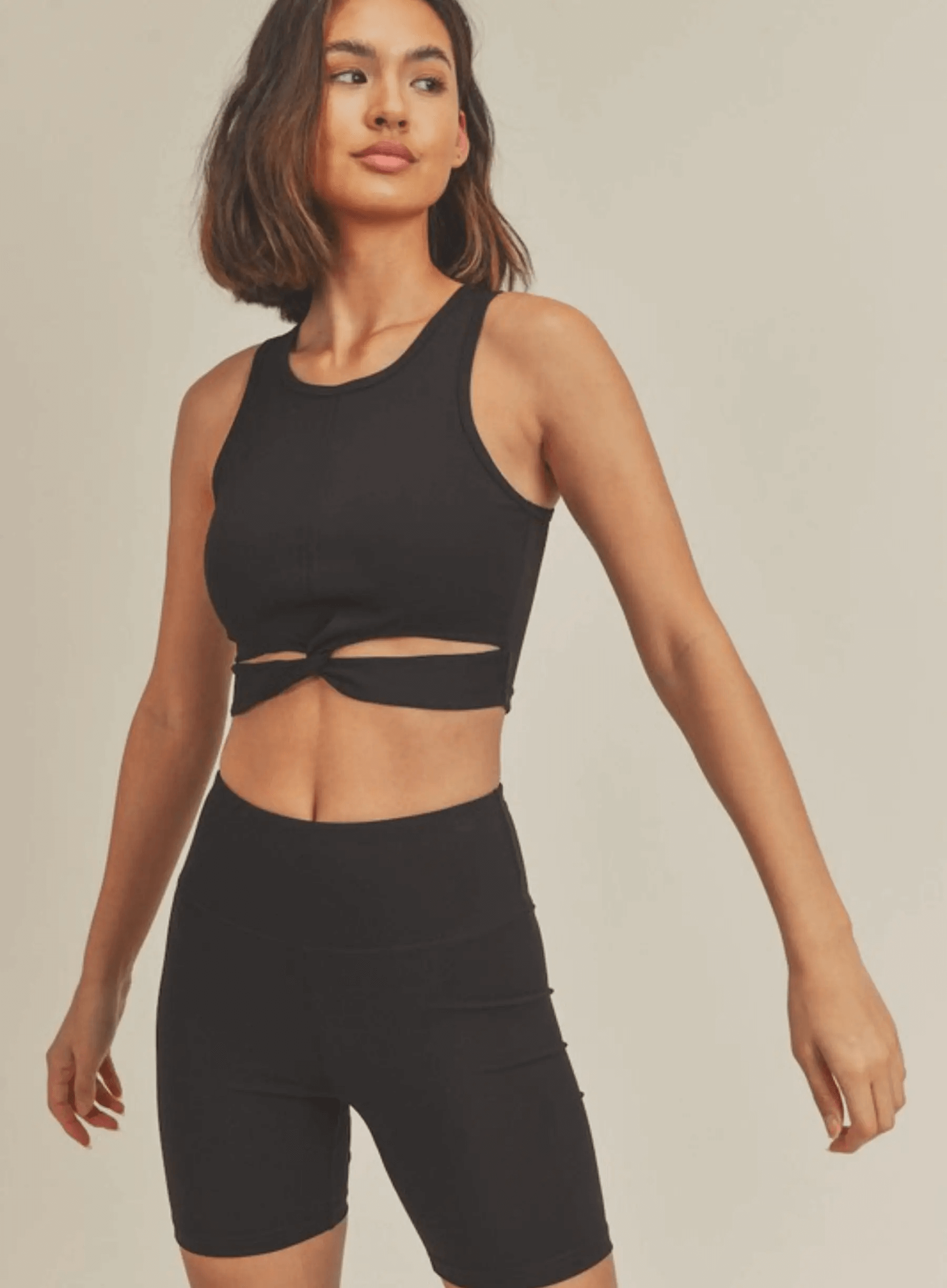 Kimberly C Twist-Front Active Crop Top & Biker Short Set
